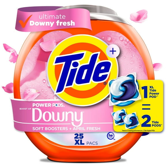 Tide Power PODS with Downy Soft Boosters Laundry Detergent Pacs, April Fresh Scent, 25 Count