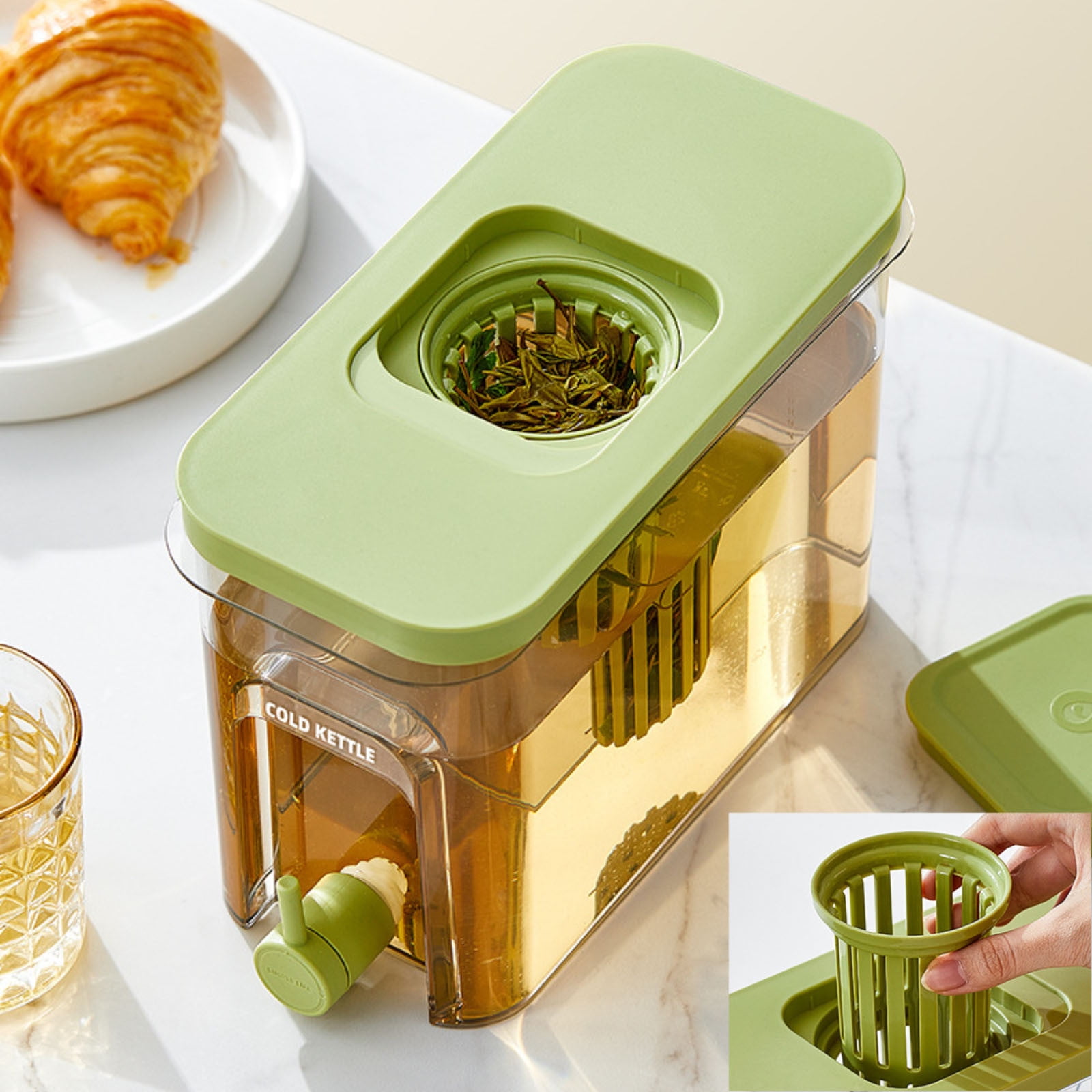 Cold Brew Tea Pitcher with Spout - 4L Glass Iced Tea Makers & Water Dispenser for Kitchen | Includes 1 Pitcher