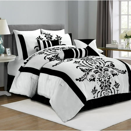 Chezmoi Collection Nobility 7-Piece Flocked Floral Comforter Set - Walmart.com
