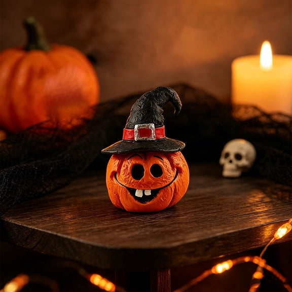 Mini Resin Halloween Ornament Pumpkin Figurines Vintage Tabletop Decor for Tiered Tray Shelf Party Display