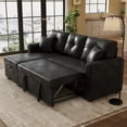 thumbnail image 2 of Muumblus Convertible Pull Out Sofa Bed, L-Shaped Sectional Sleeper Couch with Storage Chaise, Vintage Faux Leather Look, Black Polyester Fabric, 2 of 11