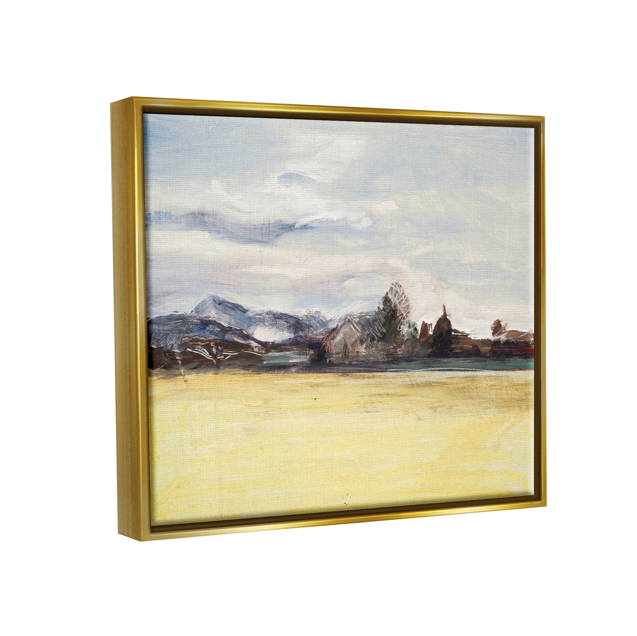 Stupell Industries Abstract Distant House Scenery Painting Metallic Gold Floating Framed Canvas Print Wall Art, Design by Stacy Pollard