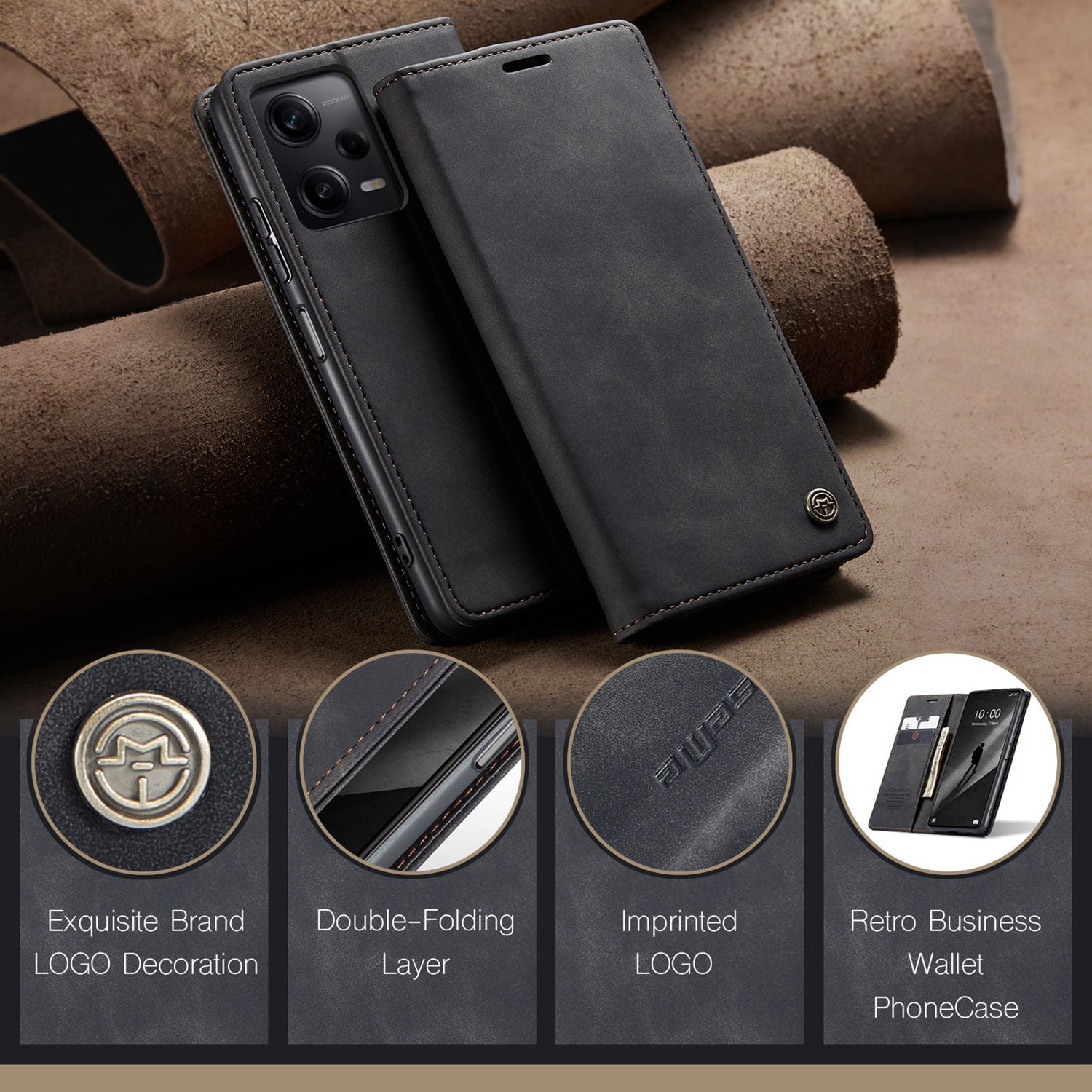 ETFAST Leather Wallet With Card Holder Zipper Phone Case For Xiaomi Poco X5 Pro High Quality Leather Phone Case