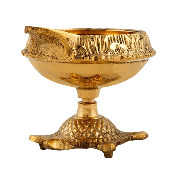 Shubhkart Solid Brass Oil Lamp Diya for Puja with Turtle Base