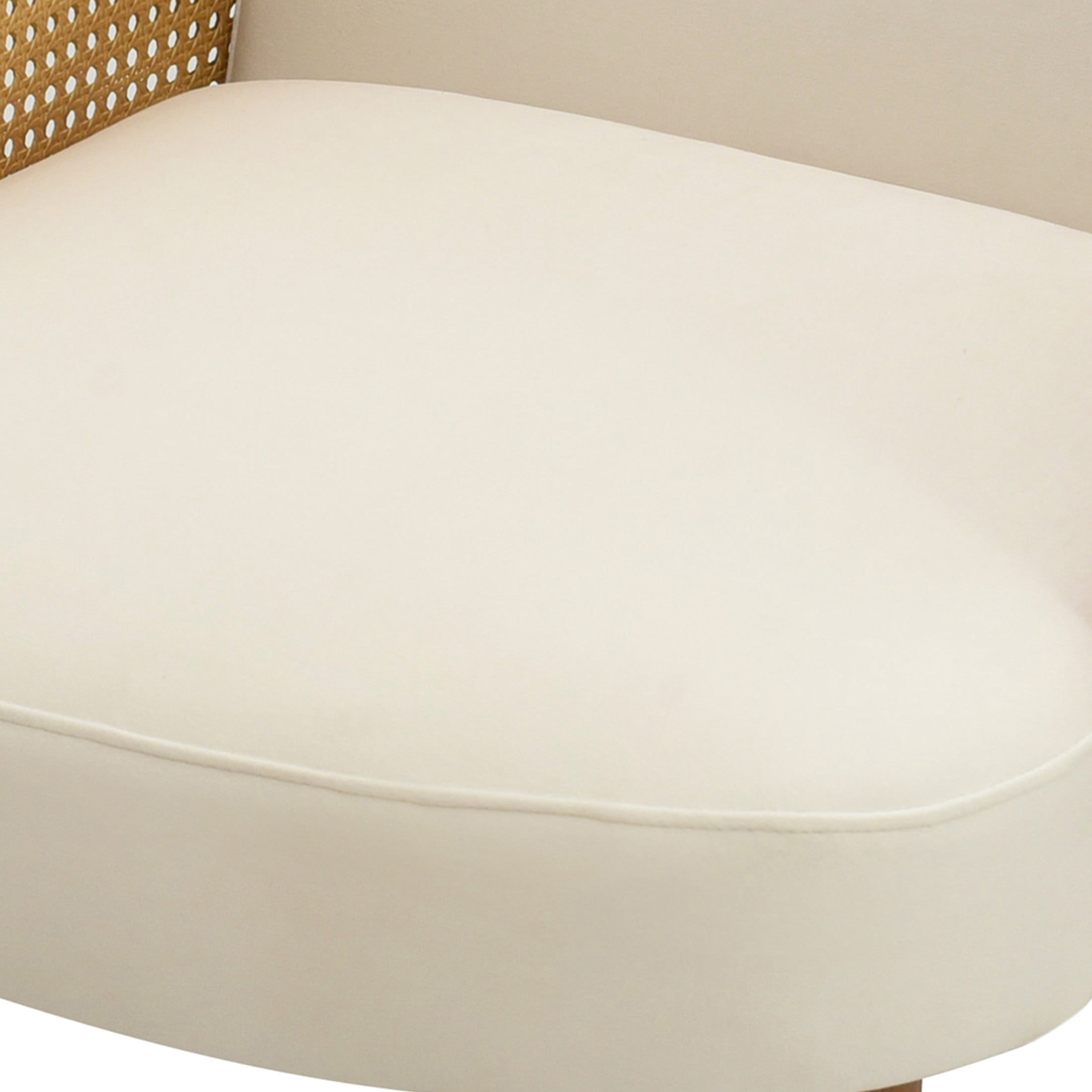 Miles Mid-Century Velvet Upholstered Accent Chair with Rattan Armrests, Solid Wood Legs, Ivory