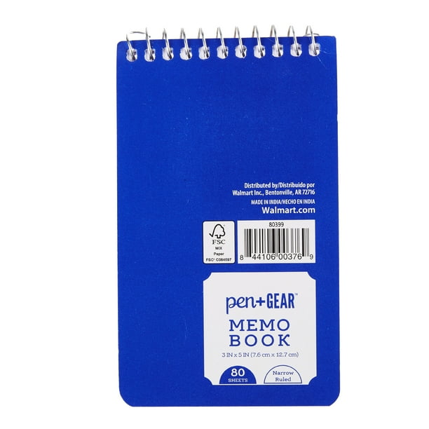 Pen + Gear Spiral Bound Ruled Paper Memo Book, 3 in x 5 in, 4 Pack, 80
