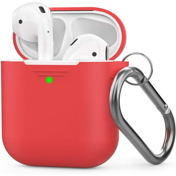 AhaStyle Silicone Case Cover [Front LED Visible] Compatible with AirPods 2 (with Carabiner) (Red)