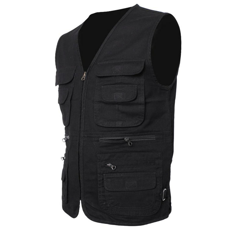 Men's Fishing Vest Outdoor Sports Vest Multi Pockets Waistcoat Work Utility  Vest Travel Vest - Black, 2XL