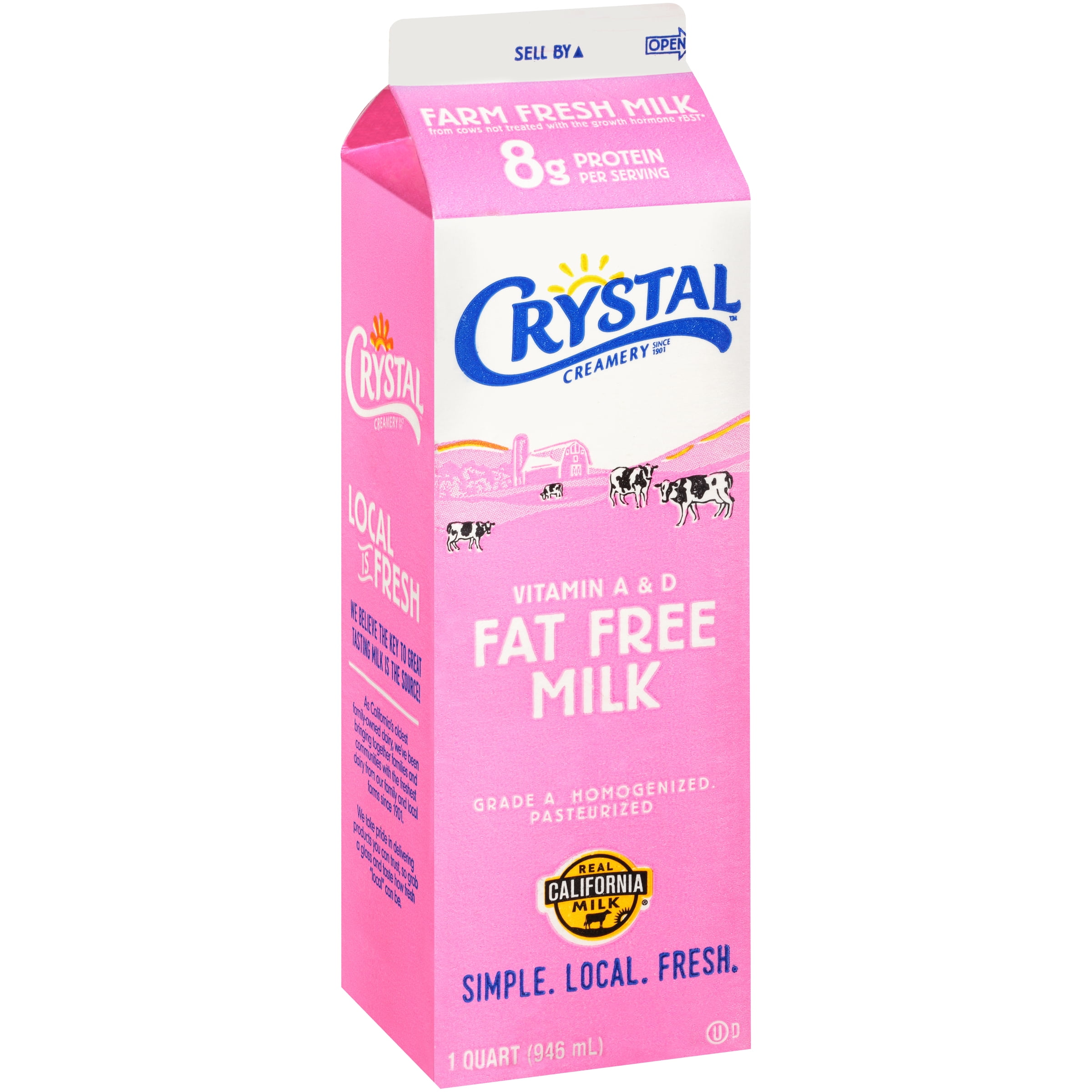 Crystal Creamery Fat Free Milk 1 Qt Naturally Sourced