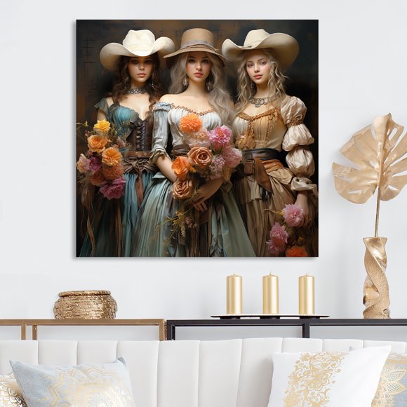 Designart "Heroines of the Western Cowgirls III" Art Mural en Métal Rose, Décoration Moderne en Métal pour Bureau - 16x16 Pouces