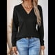 thumbnail image 4 of Blusas de Punto Gofre para Mujer, Blusas Casuales de Larga con Farol, Cuello en V, Camisetas Oversize. Negro M, 4 of 8