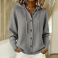 thumbnail image 2 of LEKODE Womens Casual Drawstring Hooded Knit Cardigan Lightweight Long Sleeve V Neck Button Down Sweater Coat Gray XL, 2 of 7