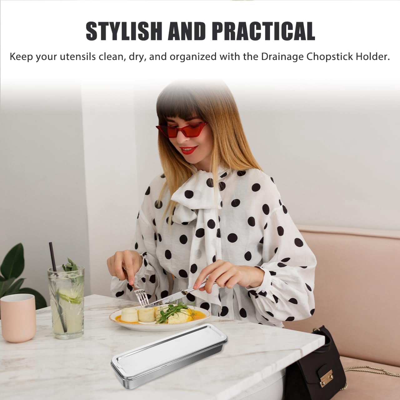 Stainless Steel Utensil Drying Holder Modern Chopstick Rack for Kitchen Organization Cutlery Drainer Basket for Spoons Forks Silverware Dishwasher Safe Stylish Storage