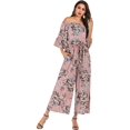thumbnail image 2 of Pantalones de pierna ancha de cintura alta de manga corta con volantes florales de verano para mujer, mono holgado informal rosa FloralX de talla grande, 2 of 5