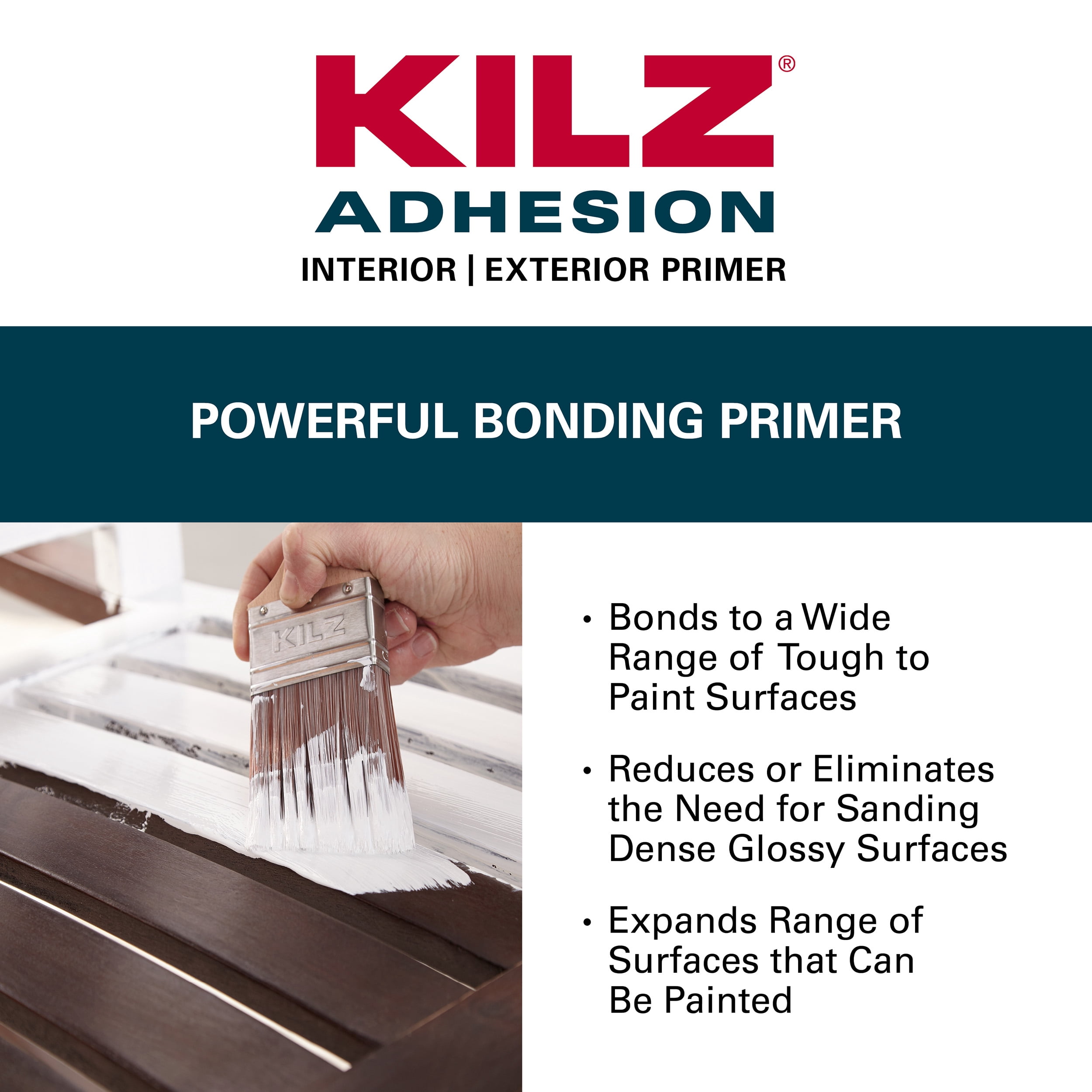 KILZ Adhesion Interior/Exterior Water-Based Bonding Primer, 1 Quart