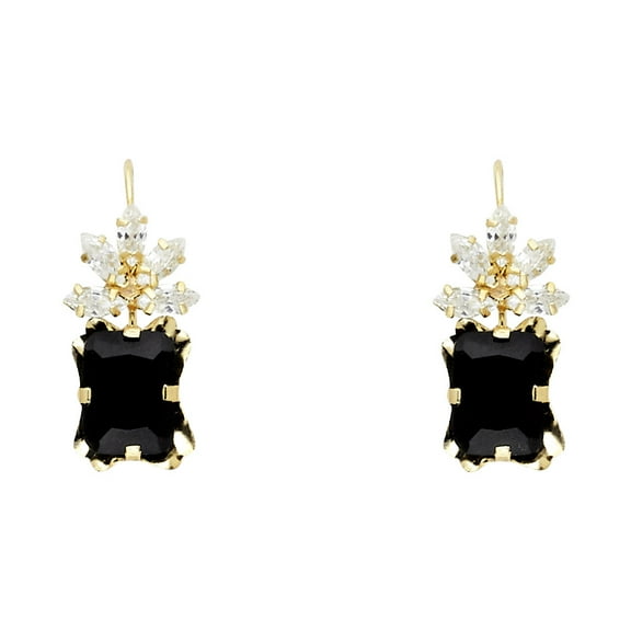 14k Yellow Gold Elegant Stud Marquise Vintage Earrings Clear & Black Cubic Zirconia Jewelry Female