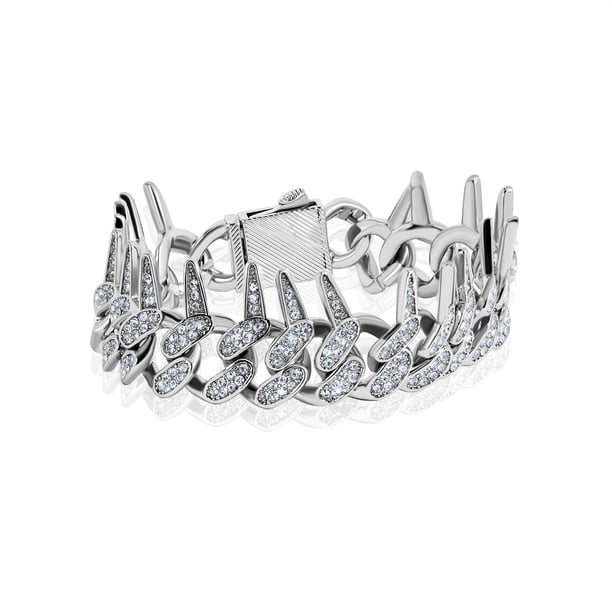 JeenMata Pulsera de eslabones cubanos con púas de plata para hombre - Joyería elegante y atrevida