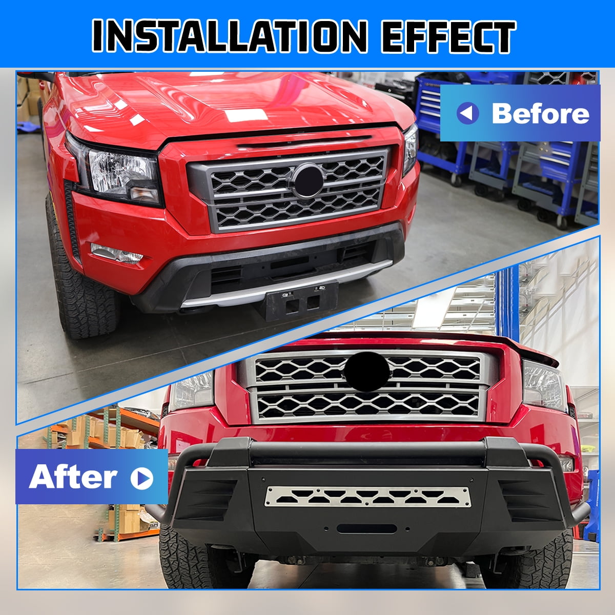 Front Bumper Fit for 2022-2024 Nissan Frontier,High-Quality Carbon Steel,with 2 D-Ring,Can Install Led Light Bar,DIY Colour Spraying Frame