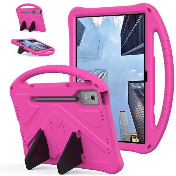 ELEHOLD For Lenovo Idea Tab Pro (2025) 12.7" Case for Kids, Lightweight EVA Child Proof Handle Stand Shockproof Protection Cover, Rose