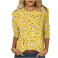 thumbnail image 7 of CYMMPU Tunic Tops 3/4 Sleeve Blouses for Women Dressy Casual Flower Printed Crew Neck Summer Fashion Shirts Loose Fit Spring Tops Lightweight Basic T-Shirts Yellow M, 7 of 7