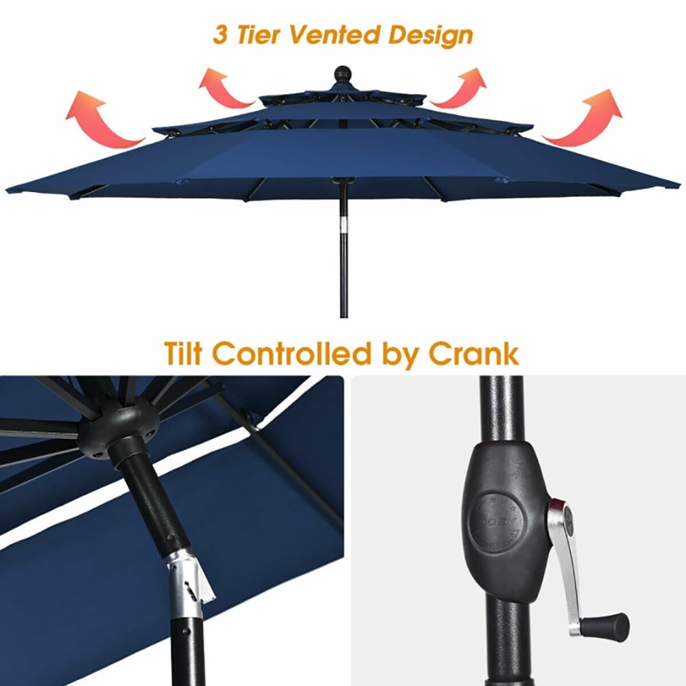 Aimee Lii 10' 3 Tier Patio Umbrella Aluminum Sunshade Shelter Double Vented without Base, Table Umbrella Outdoor Patio, Navy Aimee Lii 10' 3 Tier Patio Umbrella Aluminum Sunshade Shelter Double Vented without Base, Table Umbrella Outdoor Patio, Navy