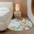 thumbnail image 3 of Turquoise Easter Bunny Round Area Rugs Collection 5', Spring Easter Eggs Floral Wooden Non Slip Indoor Circular Throw Runner Rug Floor Mat Carpet for Living Room Dining Table Bedroom Nursery, 3 of 9