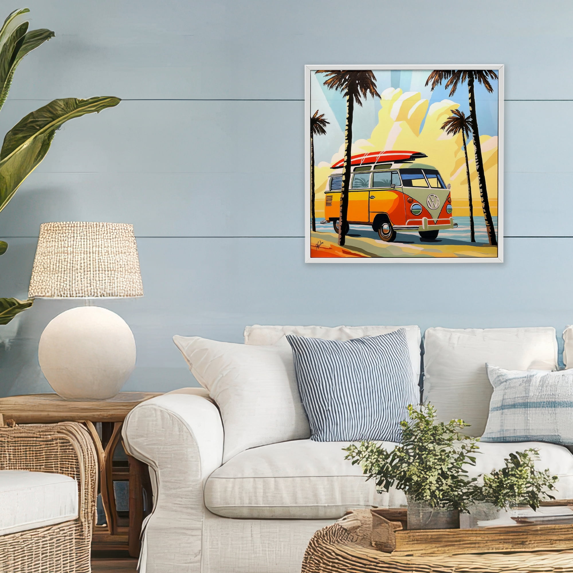 Stupell Industries Road Trip Beach Van White Framed Giclee Art, design by John Jaster