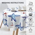 thumbnail image 3 of Coastal Beach Round Tablecloth 60 Inch Wrinkle Resistan Polyester Washable Summer Ocean Navy Blue Starfish Table Cloth Table Cover for Kitchen Dining Room Indoor Outdoor Picnic Patio Party, 3 of 6