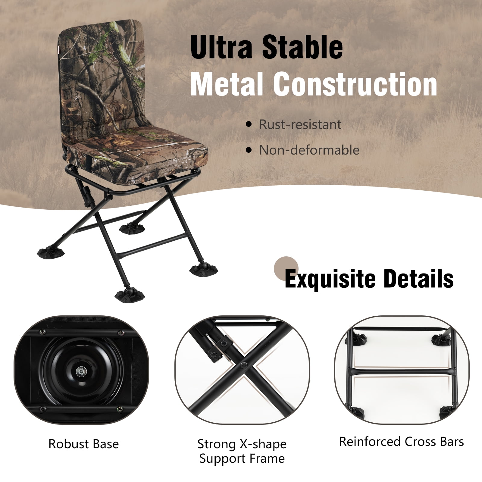 Costway Folding Silent Swivel Blind 360 Swivel Hunting Chair w All terrain Foot Pads