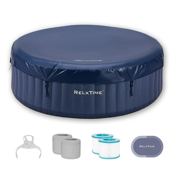 RELXTIME Spa Gonflable pour 4 à 6 Personnes 82 Pouces Extérieur Rond Portable pour la Maison avec 130 Jets d'Air Apaisants, Couvercle de Spa, 2 Cartouches de Filtre