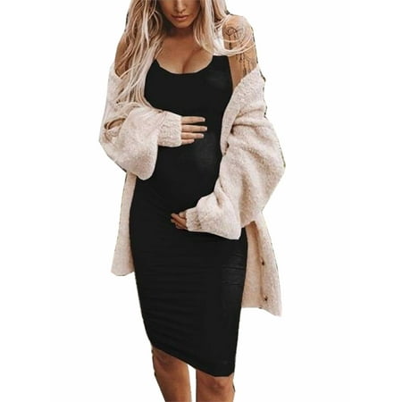 

Verycand Women Solid Color Pregnant Bodycon Sleeveless Slim Maternity Slip Dress