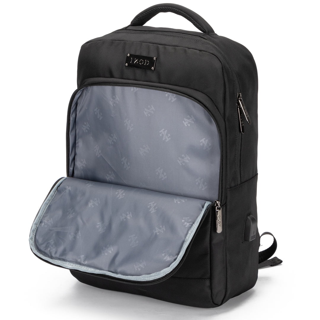 IZOD ALCI Business Travel Slim Durable Laptop Backpack USB Charging Port, Computer Bag Fits 15.6 Inch Laptop Notebook / Black