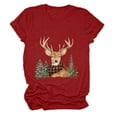 thumbnail image 6 of Duqingm Christmas Tshirts T Shirts for Women Short Sleeve Cotton Crewneck T-Shirt, Merry Christmas Cartoon Elk Color Light Tee Tops Casual Basic T-Shirt Red,L, 6 of 6