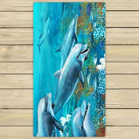 PHFZK Ocean Animal Towel, Underwater World with Dolphins and Coral Reef Hand Towel Bath Bathroom Shower Towels Beach Towel 30x56 (Best Bath Towels In The World)