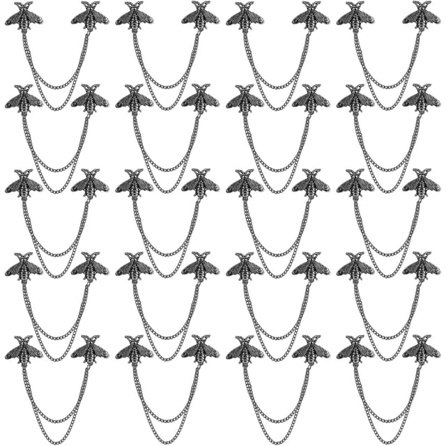 20 Pcs Épingles Rétro Abeille Col à Revers Broche Animale avec Chaîne à Pampilles Accessoires de Mode pour Hommes Femmes, Argent