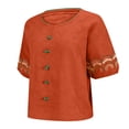 thumbnail image 4 of WTXUE Women'S Linen Shirts Retro Embroidered 3/4 Sleeve Crewneck Blouse Button Casual T Shirt Plus Size Loose Tunic Tops Casual Tops Basic Shirts Work Shirt Casual Loose Fit Blouses Red Xl, 4 of 9