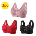 thumbnail image 2 of 3 Pack Everyday Sleep Bras - Nature Cotton Soft Cup Wireless Front Button Snap Close Seamless Padded Bras for Women, 2 of 6