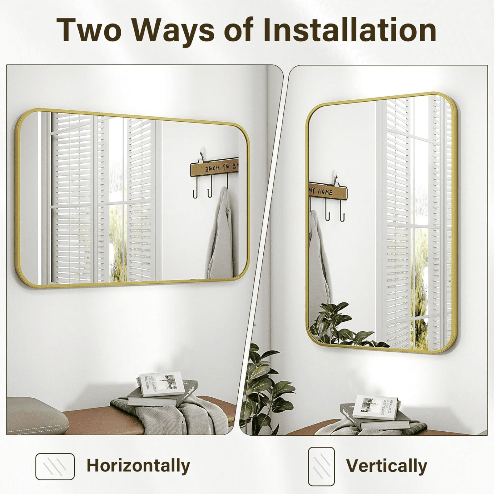 AUROMIR 30"x40" Bathroom Mirror Wall-Mounted Vanity Mirror with Rectangular Metal Frame, Gold
