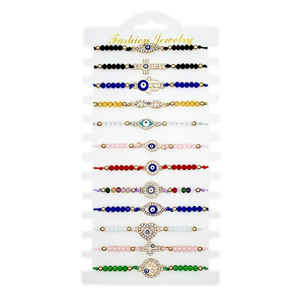 12 piezas Pulsera de cuentas Evil Oye Ajustable Azul Brazalete de protección de pulseras de cuerda del ojo mal