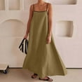 thumbnail image 2 of Women's Linen Maxi Dress, Contrast Trim Spaghetti Strap Sleeveless Backless Summer Beach Sundress, Loose Flowy Long Vacation Travel Dress, 2 of 5