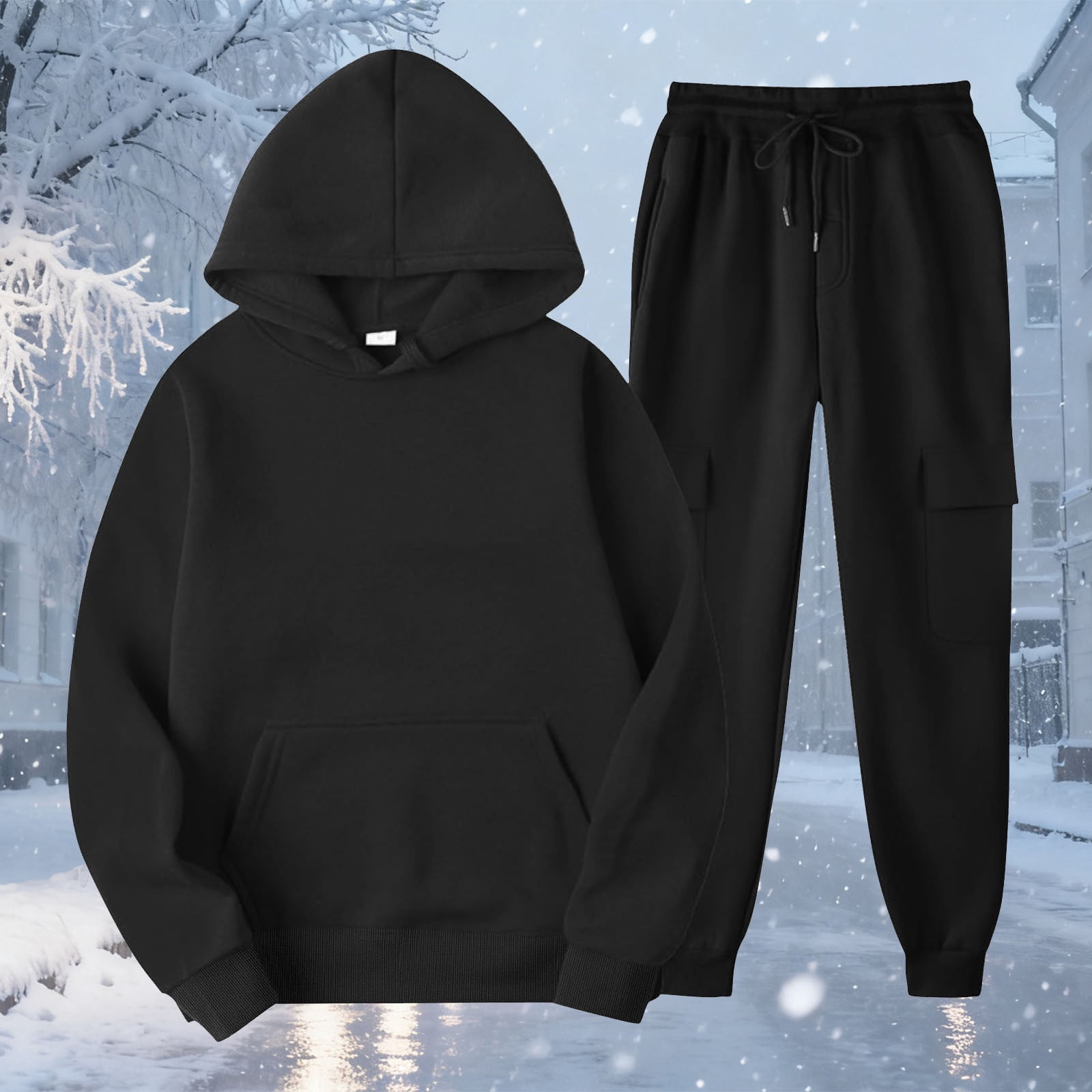 Bloomae Fashion Hoodie Sweatsuits Women 2 Piece Jogger Outfits Lounge Two Piece Sets Hooded Pullover Sweatshirts Sweatpants Lightweight Hoodies Tracksuits with Pockets Black XXL