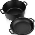 thumbnail image 2 of 5 Quart Pre-Seasoned Cast Iron Dutch Oven with Lid - 2-in-1 Round Deep Pot for Baking, Cooking, Stewing & Roasting, Indoor & Outdoor Use, Black, 2 of 9