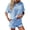 Blue, variant on Women's Striped 2 Piece Outfits Casual Short Sleeve Shirt Tops Knit Shorts Sets Workout Tracksuits Green L