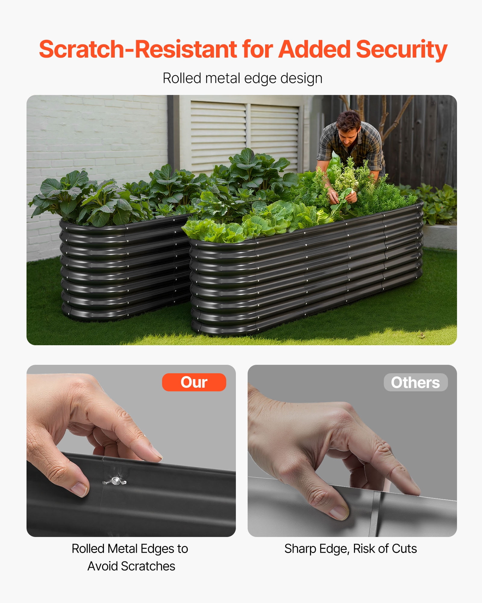 VEVOR Metal Raised Garden Bed, 8 x 2 x 2 ft Oval Outdoor Galvanized Planter Garden Box, Open Bottom Design, Large Planter Raised Bed for Growing Vegetables, Flowers, Herbs, and Succulents, Dark Gray