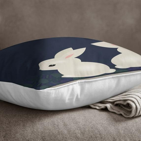S4Sassy Easter Bunny Print Decorative Navy Blue Cushion Case Square Pillow Cover Throw - Choose Size