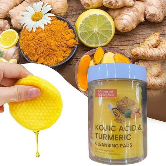Aursykel 2025 Kojic Acid Turmeric Cleansing Pads with Facial Sponges 50PCS Exfoliating Foaming Peeling for Dark Spots Brightening Even Toned Skin Daily Use Travel Indispensable Skincare
