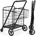 thumbnail image 1 of Patiojoy Folding Shopping Cart Jumbo Double Basket Grocery Cart with Wheels Black, 1 of 5