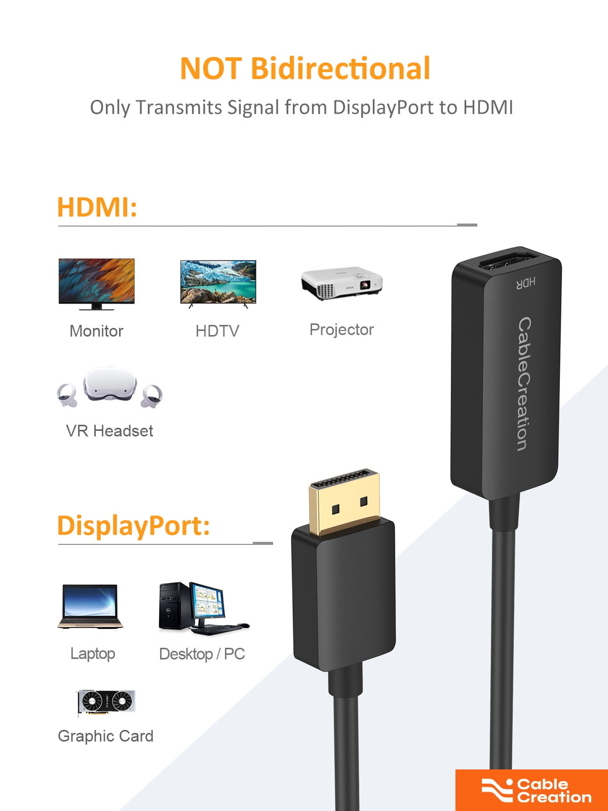 CableCreation Displayport to HDMI Cable 10cm, DP to HDMI 4K@60Hz HDR, DP 1.4 to HDMI Convert, Active DP Male to Female Extension Cord Plug and Play for / HDTV/