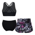 thumbnail image 2 of Doomiva Kids Girls 3 Pcs Athletic Tankini Crisscross Back Crop Top Brief with Shorts Swimsuit Ballet Dancewear Letters 16, 2 of 5