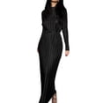 thumbnail image 1 of Diconna Women's Spring Autumn Long Dress Solid Color Long Sleeve Half High Neck Ruched Tie Up Dress, 1 of 5